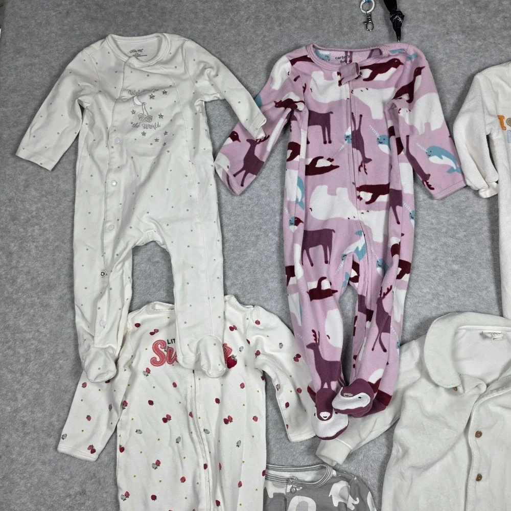 Lot of 8 One Piece Carters Full Suit Girls Size 9 Months Multicolor Pajamas PJs